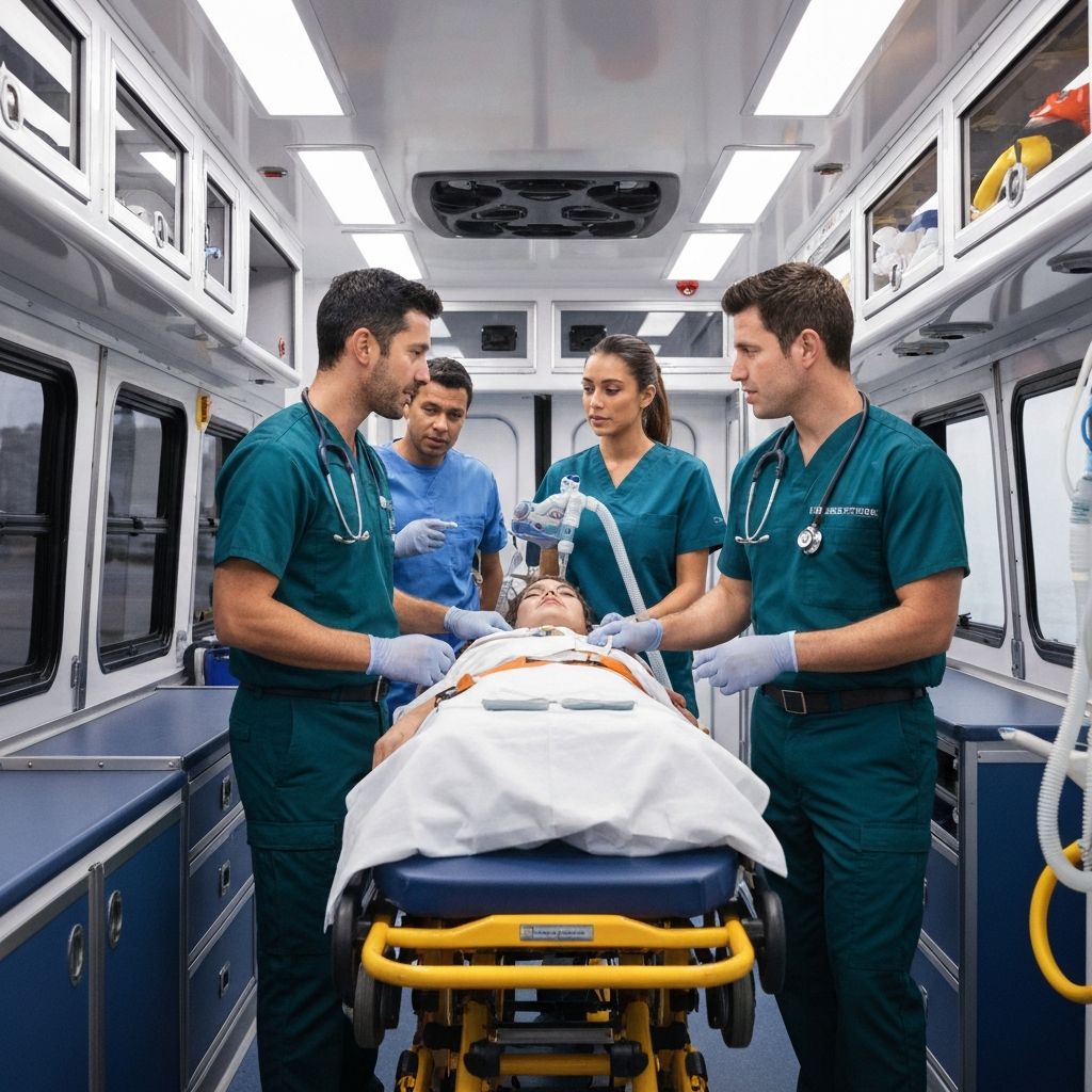 Intérieur d'ambulance équipée - Équipe médicale professionnelle